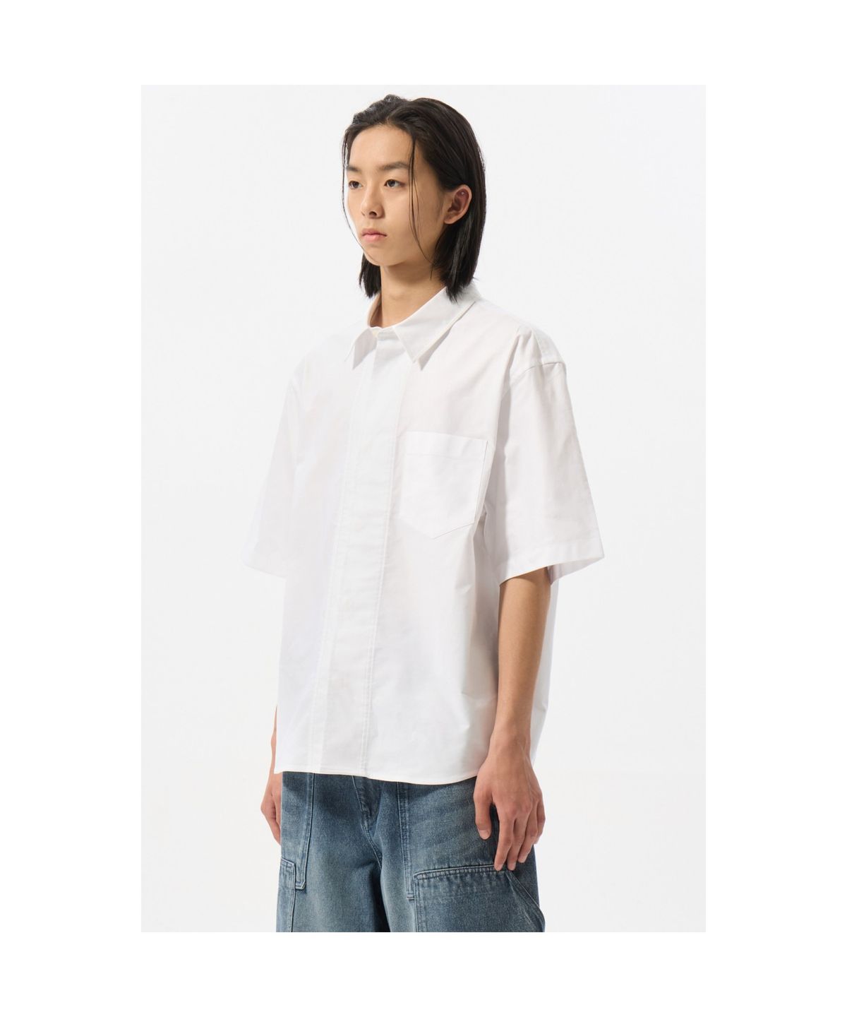 커스텀멜로우(CUSTOMELLOW) White Hidden Botton Oxford Half Shirt CWSAM25313WHX