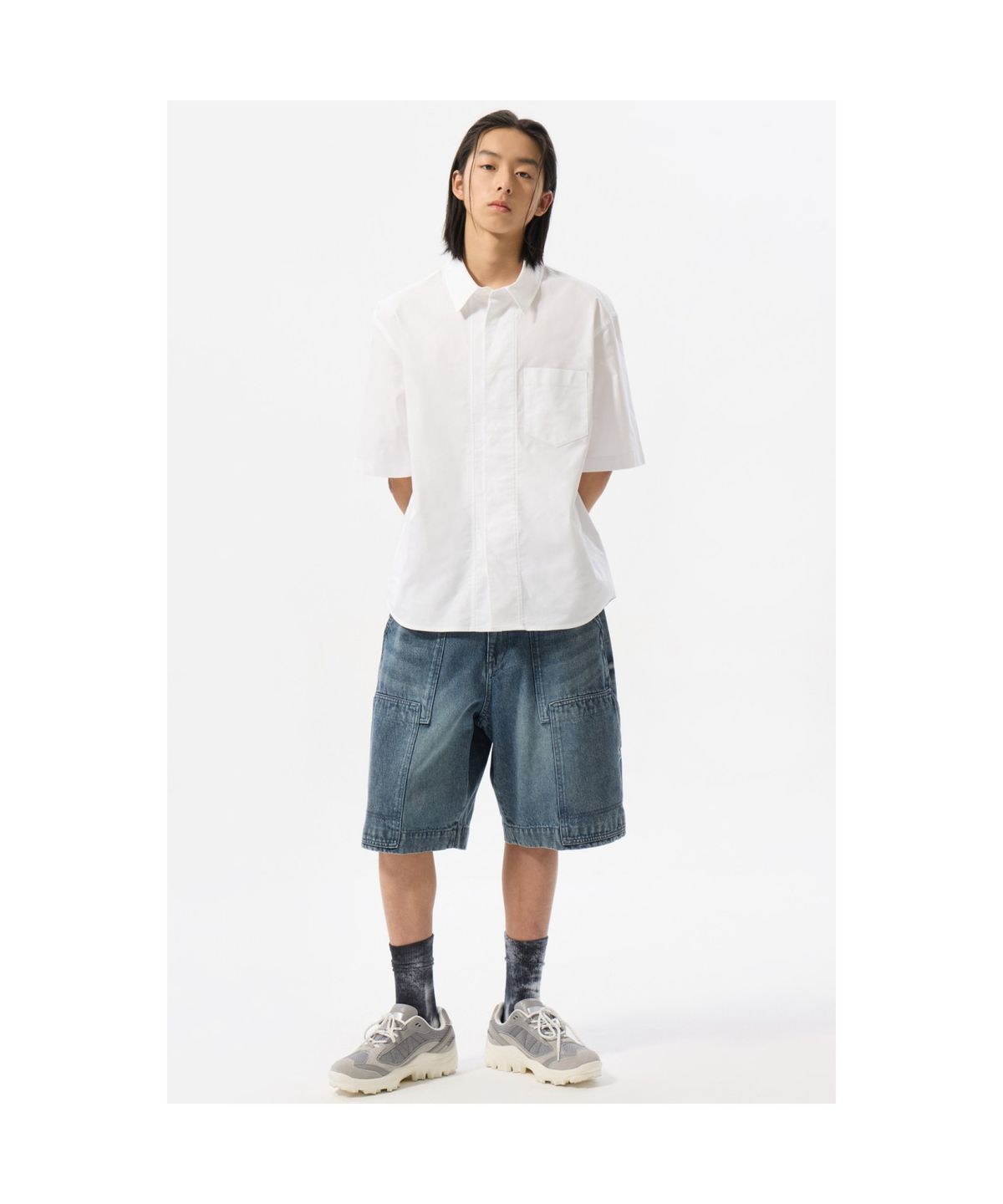 커스텀멜로우(CUSTOMELLOW) White Hidden Botton Oxford Half Shirt CWSAM25313WHX
