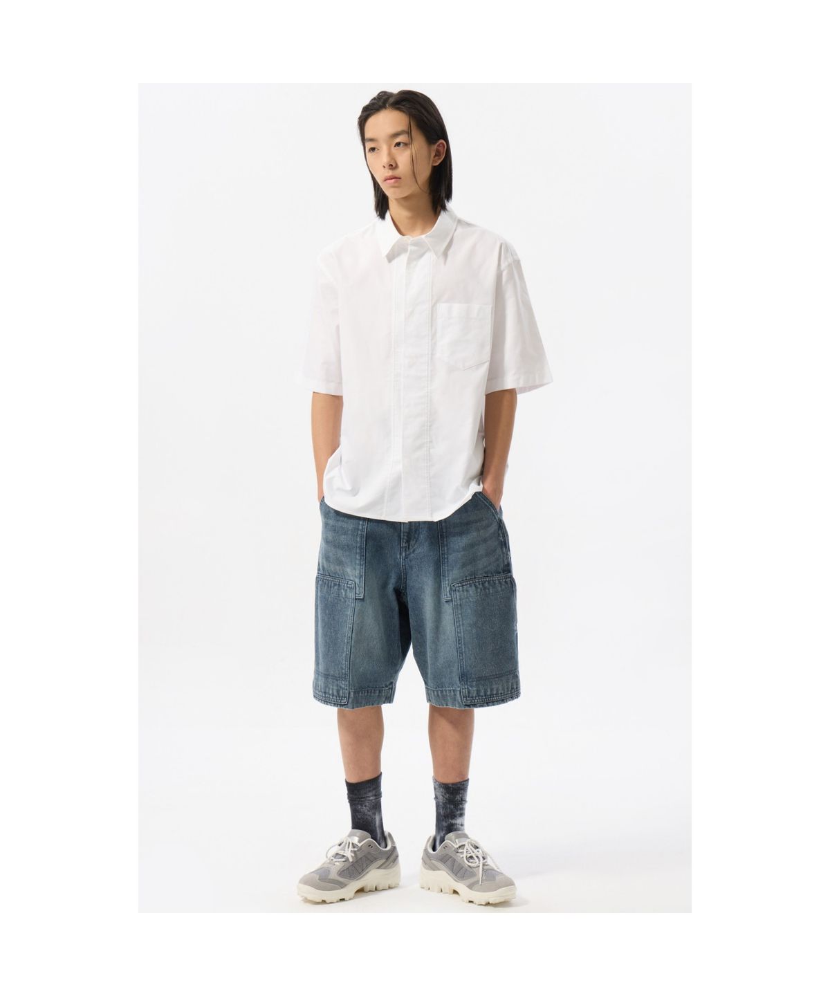커스텀멜로우(CUSTOMELLOW) White Hidden Botton Oxford Half Shirt CWSAM25313WHX