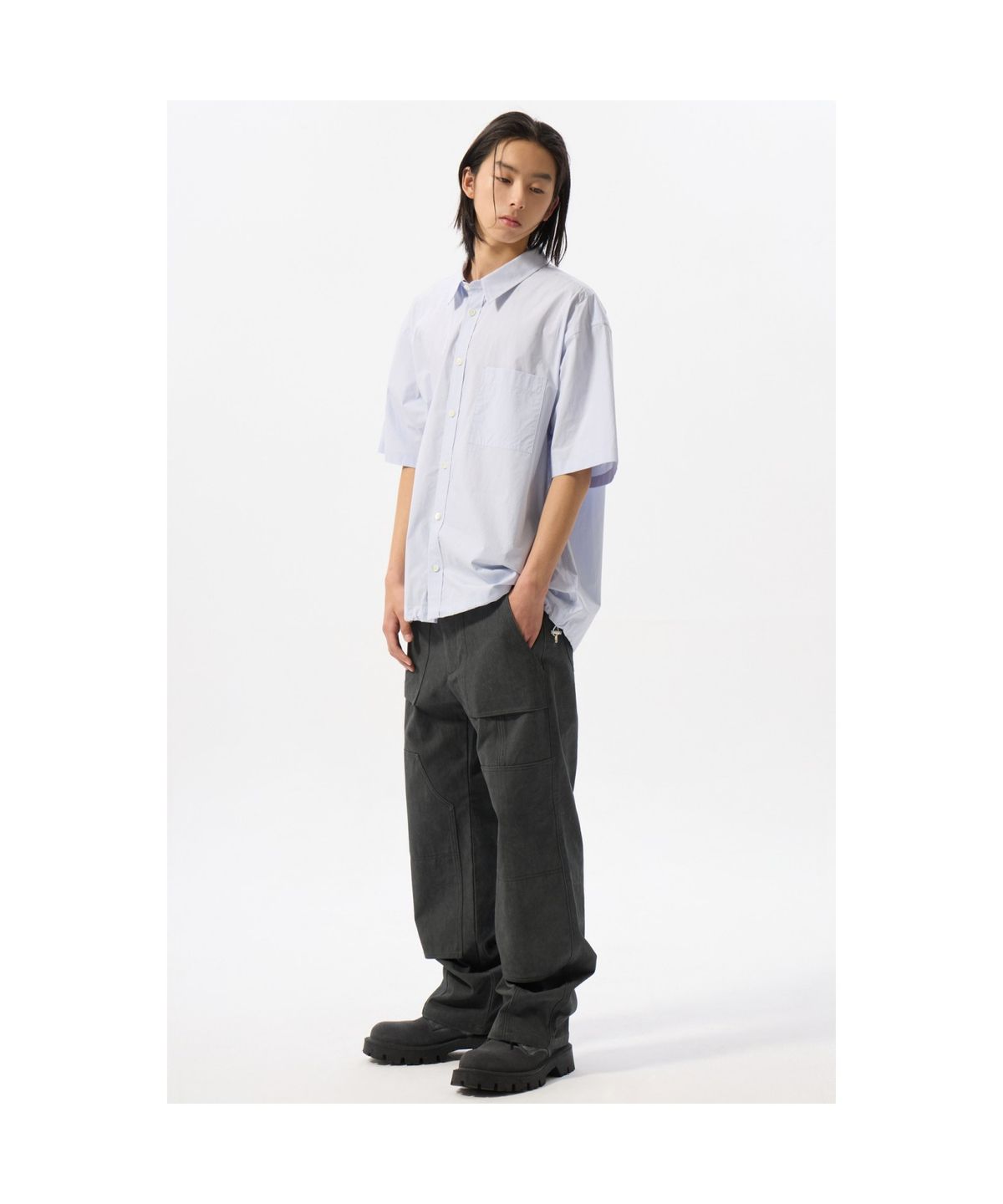 커스텀멜로우(CUSTOMELLOW) Blue 2-Collar Detail Half Shirt CWSAM25305BUX