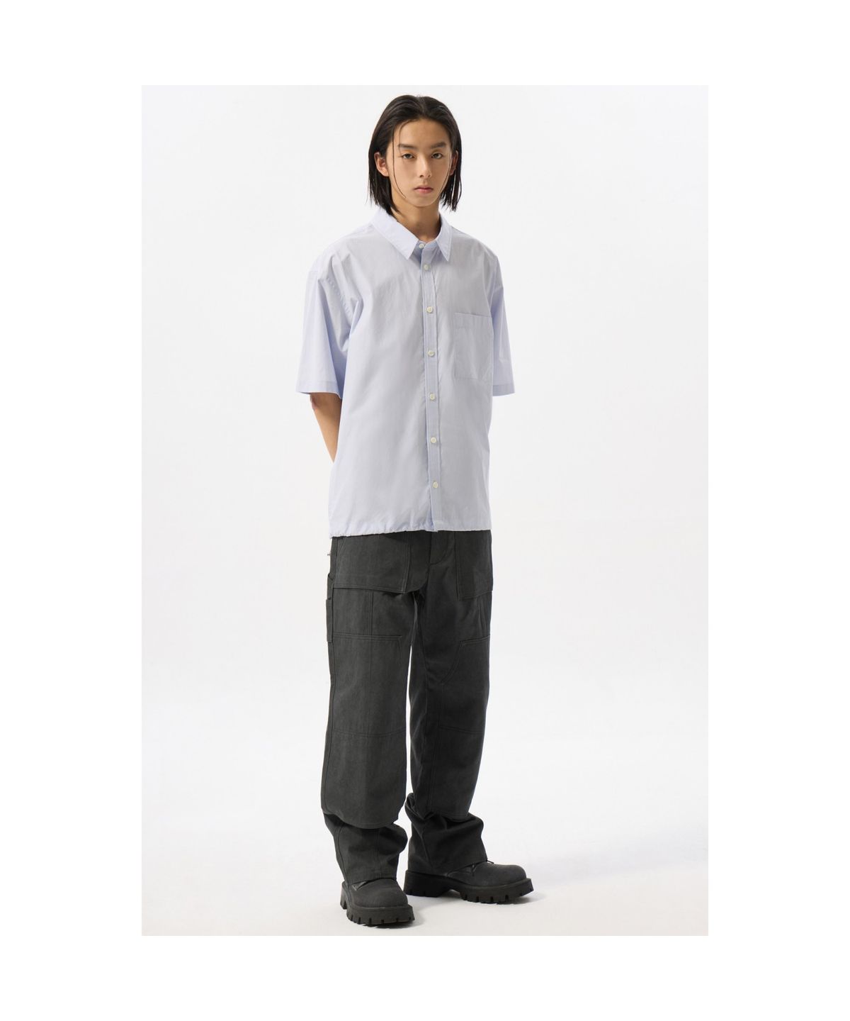 커스텀멜로우(CUSTOMELLOW) Blue 2-Collar Detail Half Shirt CWSAM25305BUX