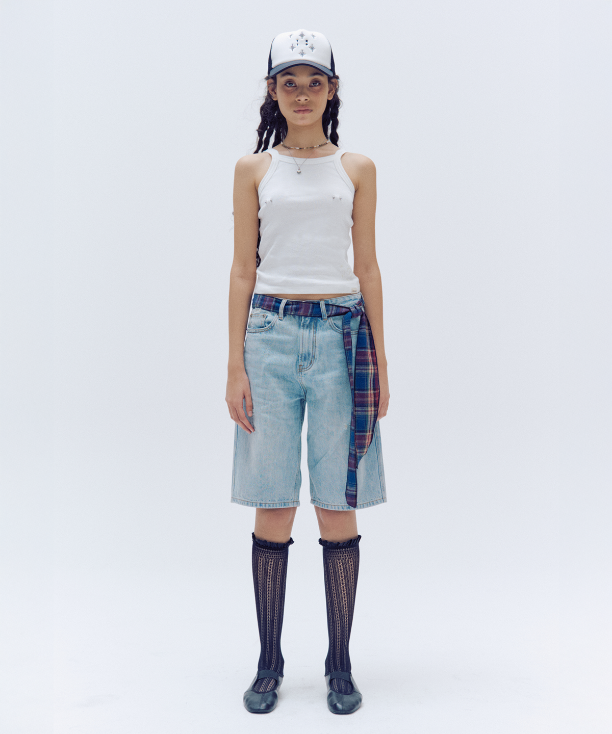 트립샵(TRIPSHOP) 스카프 데님 쇼츠