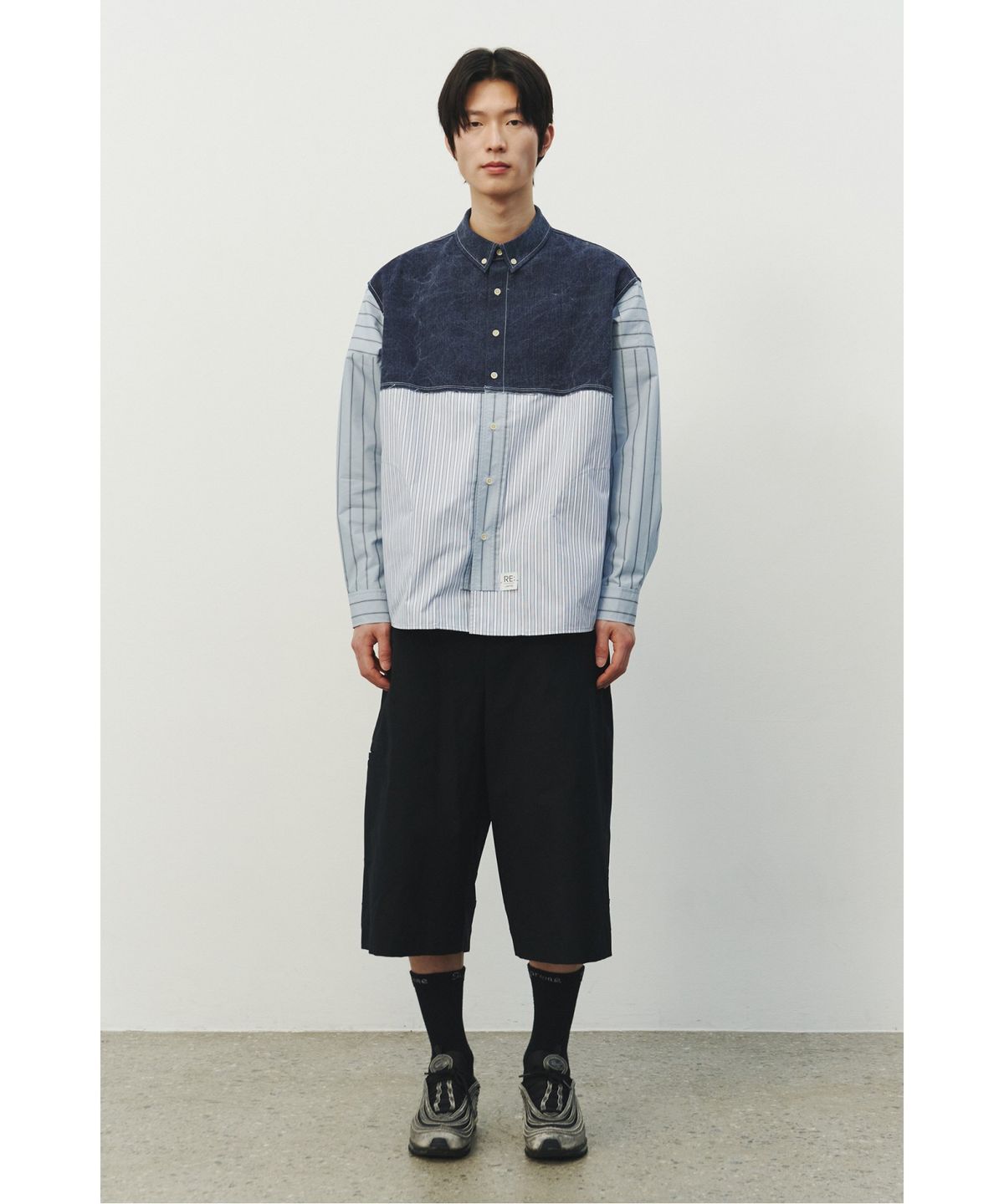 래코드(RECODE) Stripe Panel Denim Shirt_RKSAS25609BUX