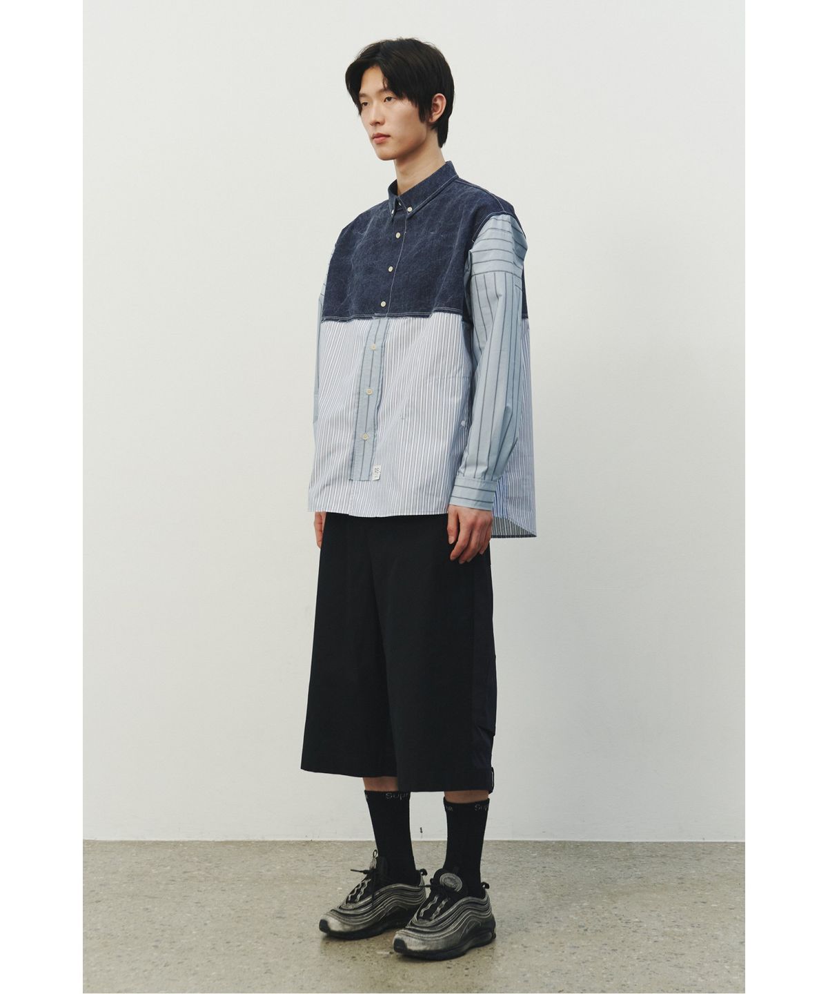 래코드(RECODE) Stripe Panel Denim Shirt_RKSAS25609BUX