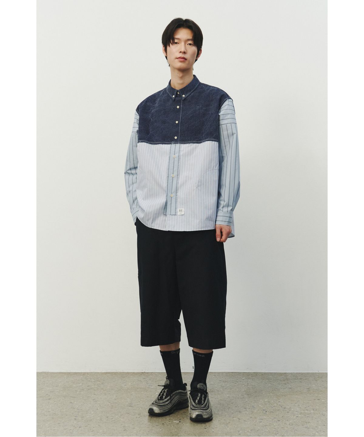 래코드(RECODE) Stripe Panel Denim Shirt_RKSAS25609BUX