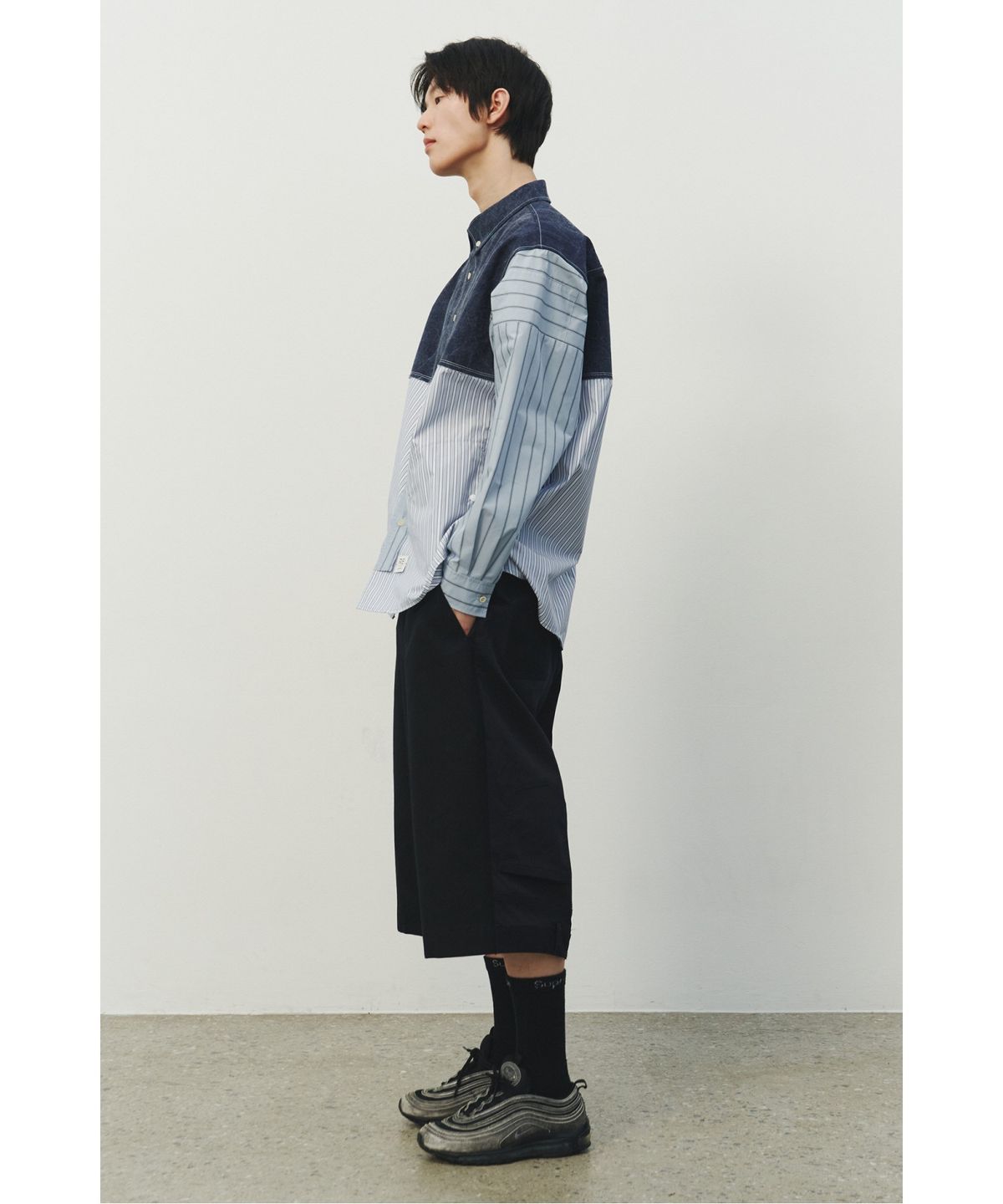 래코드(RECODE) Stripe Panel Denim Shirt_RKSAS25609BUX