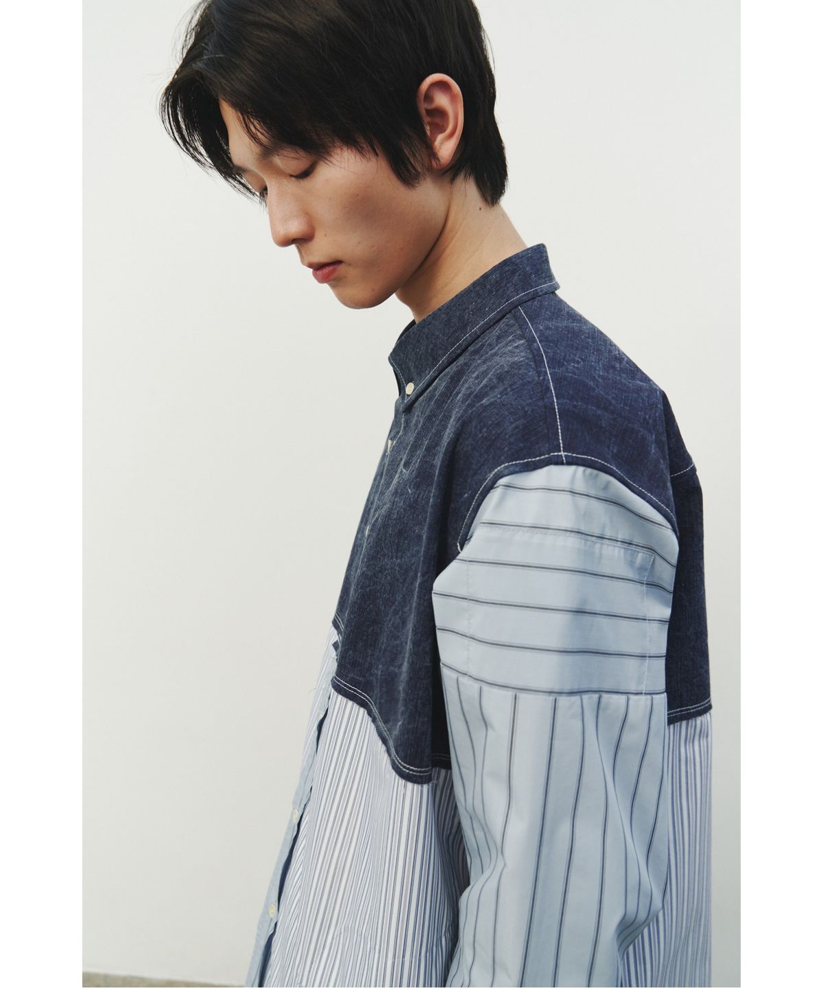 래코드(RECODE) Stripe Panel Denim Shirt_RKSAS25609BUX