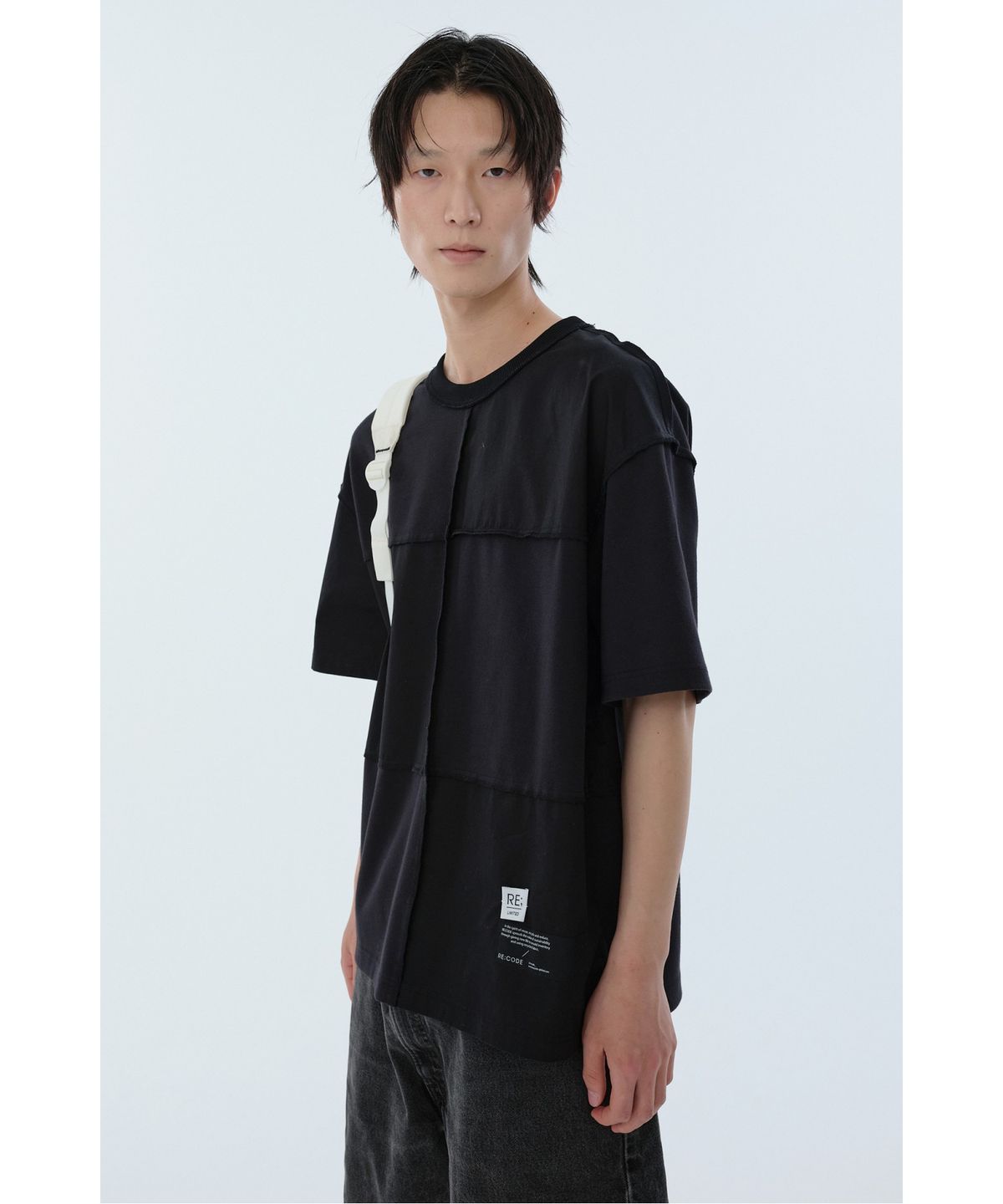 래코드(RECODE) Checkerboard Pique Mixed Top_RKTAM24619BKX