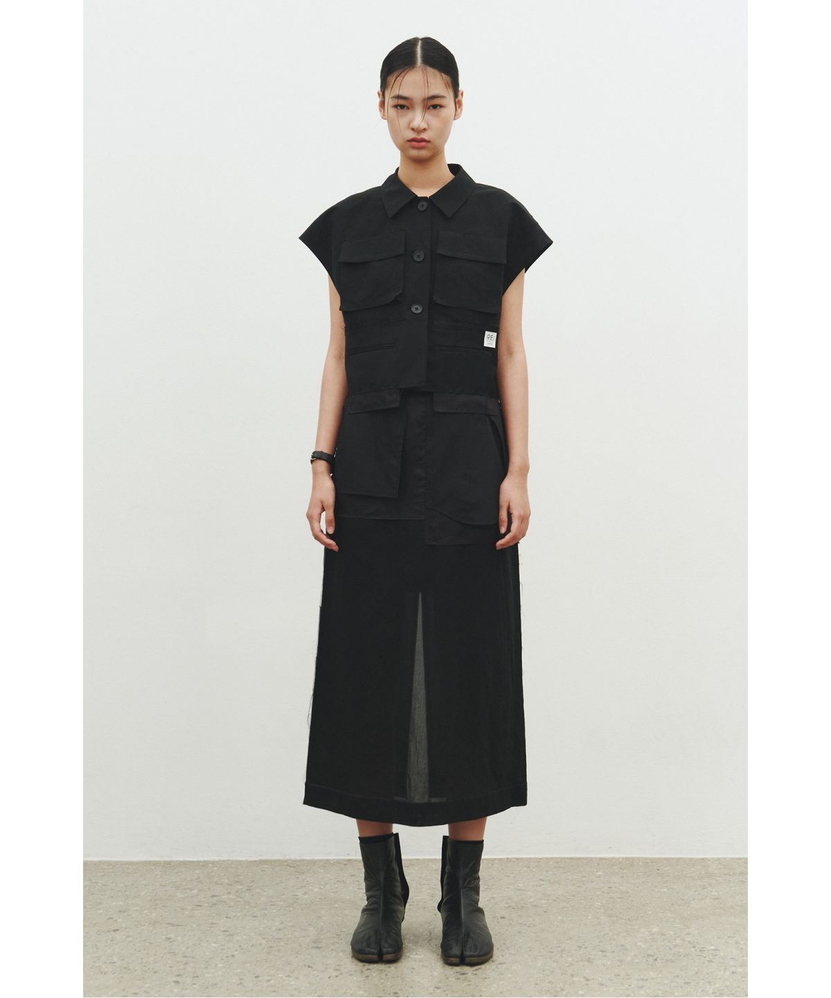 래코드(RECODE) Inside-out Sheer Skirt_RQKAM25553BKX