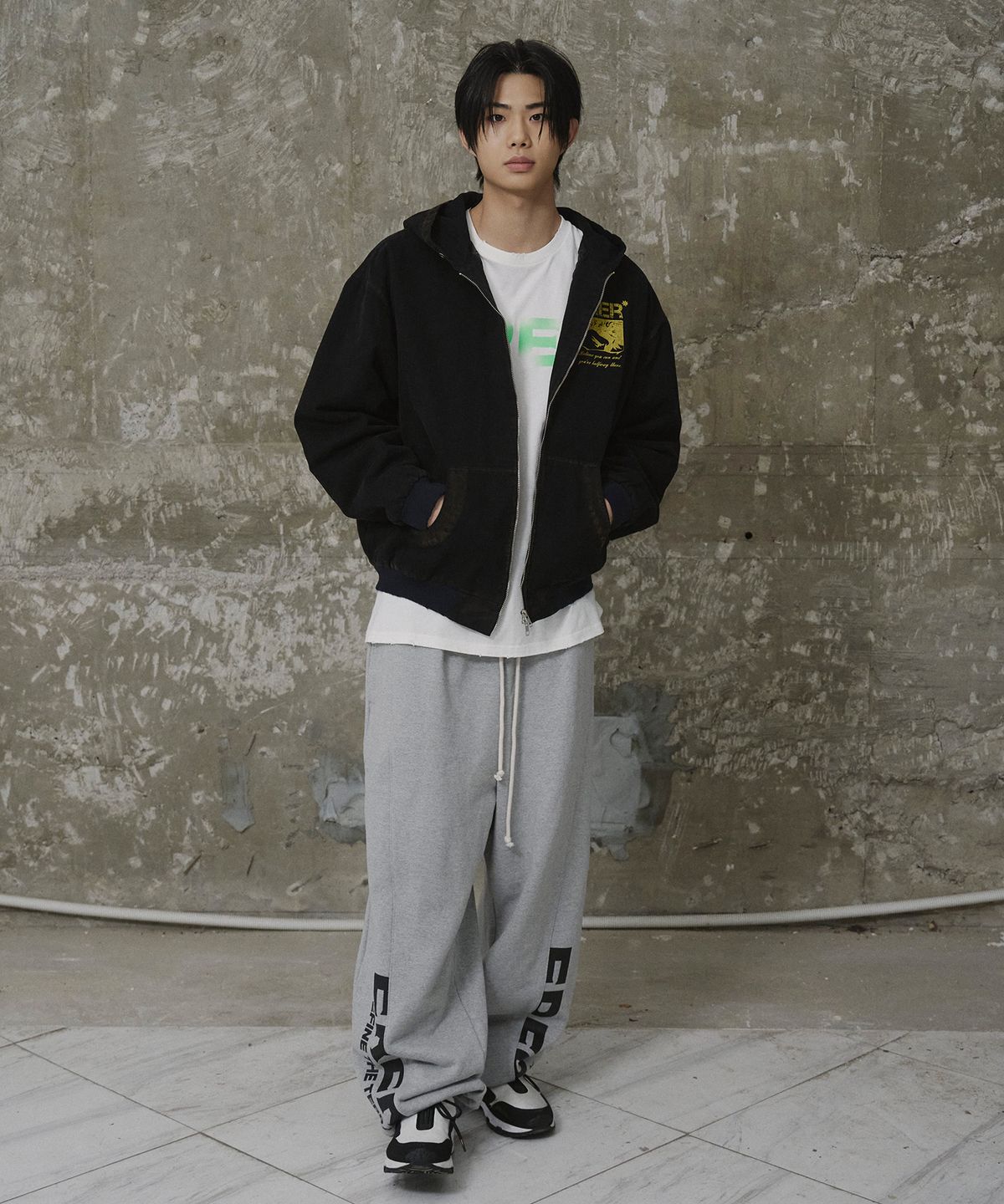 에르에르(ERER) [UN] Mechanic sweatshirt zip-up hoodie Black