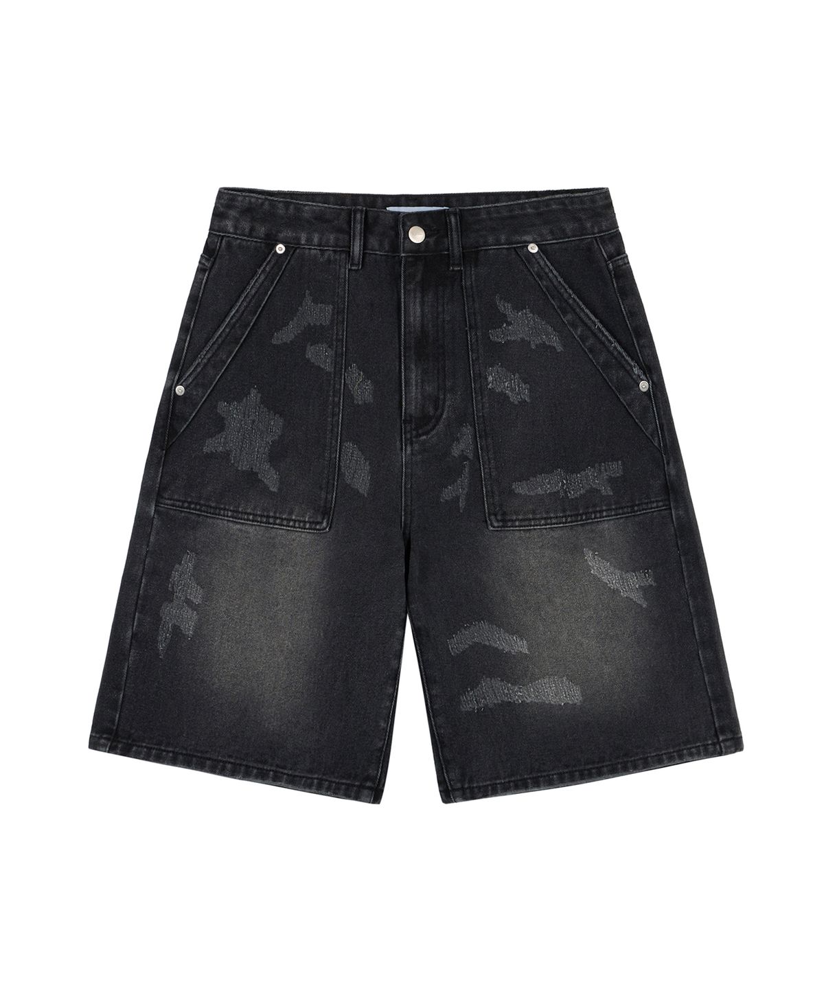 락케이크(ROCKCAKE) Damaged Bermuda Denim Pants - Black