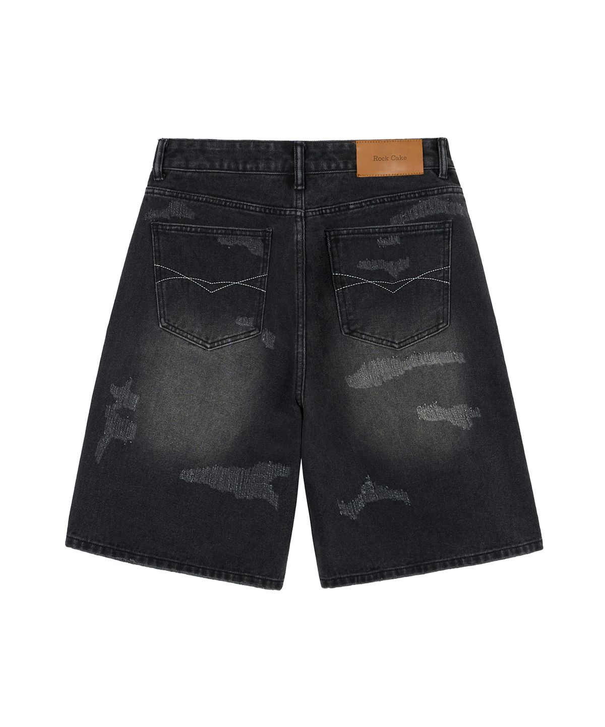 락케이크(ROCKCAKE) Damaged Bermuda Denim Pants - Black