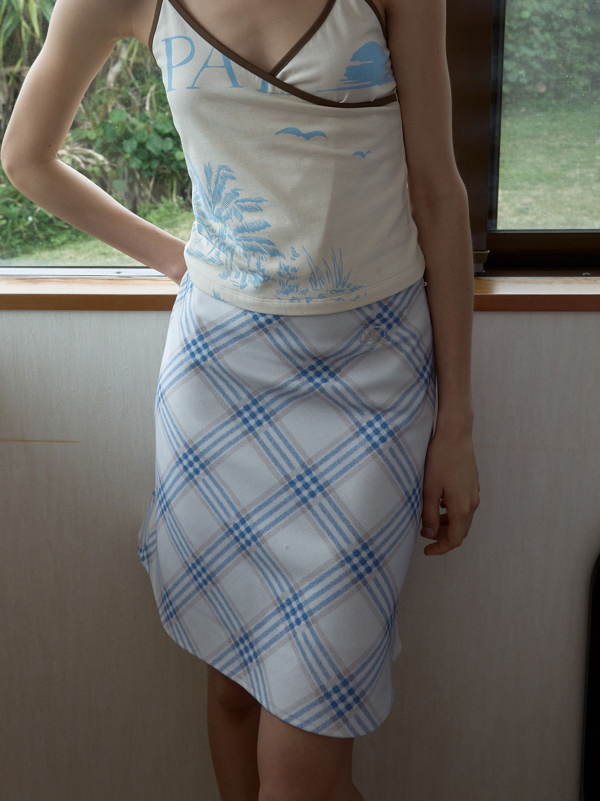 기준(KIJUN) Essential Check Mini Skirt Blue