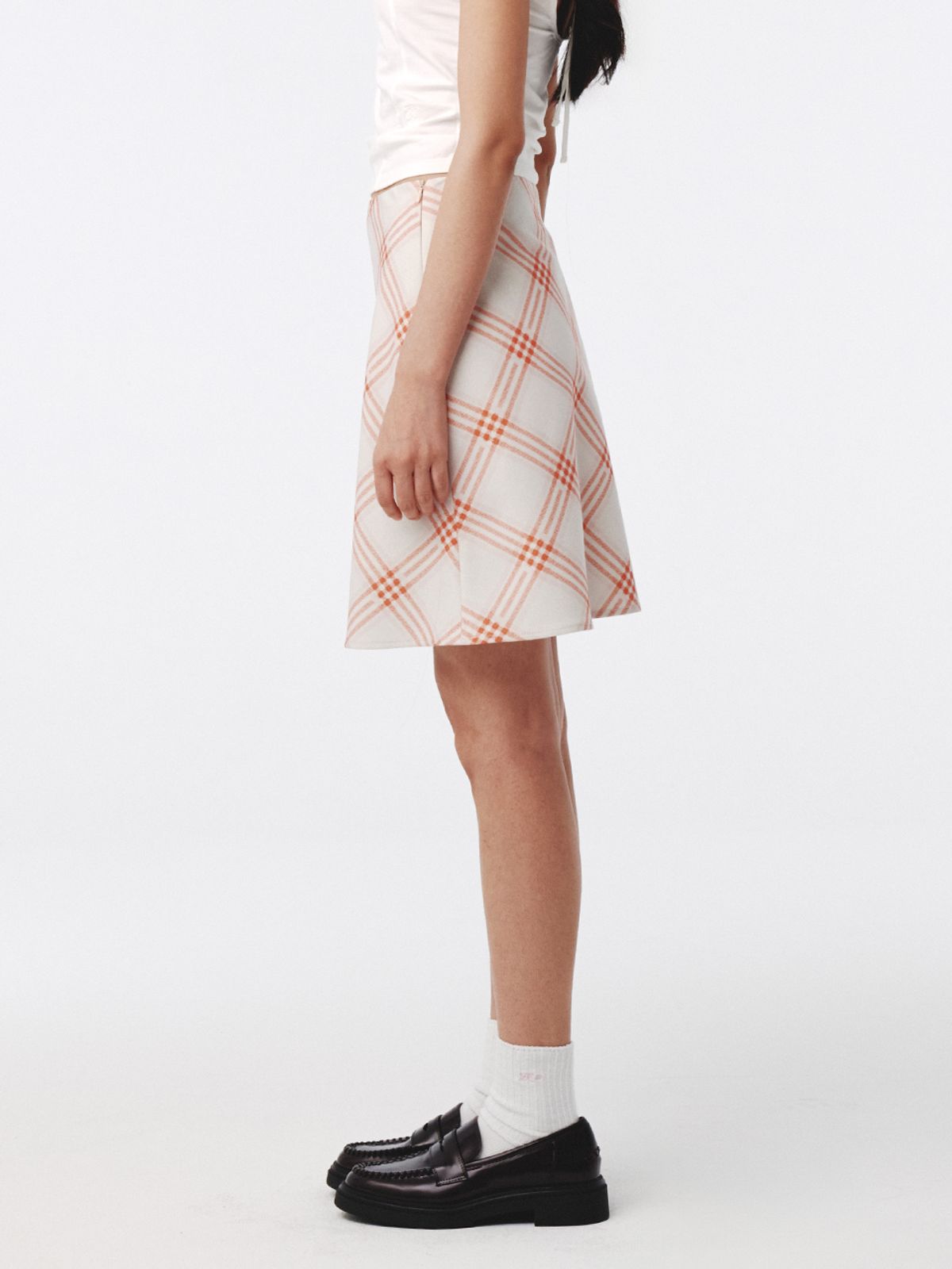 기준(KIJUN) Essential Check Mini Skirt Orange