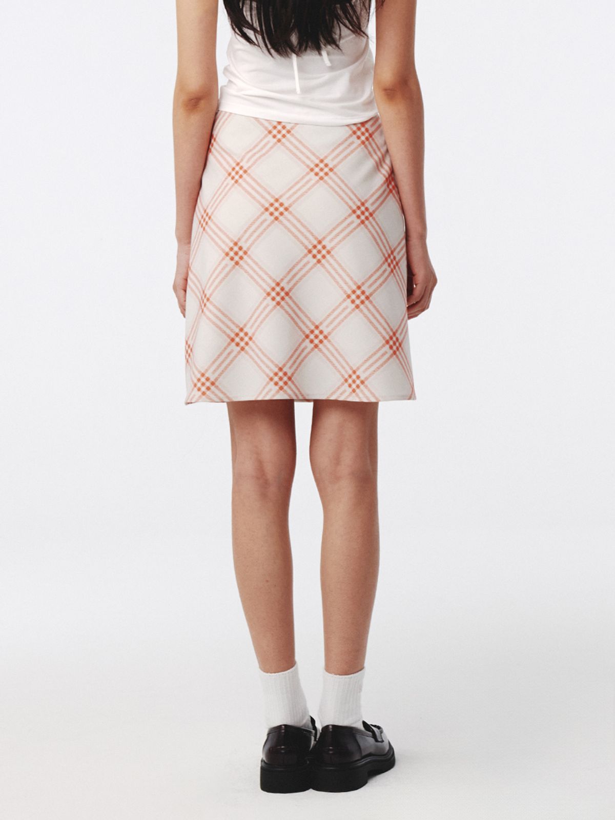 기준(KIJUN) Essential Check Mini Skirt Orange