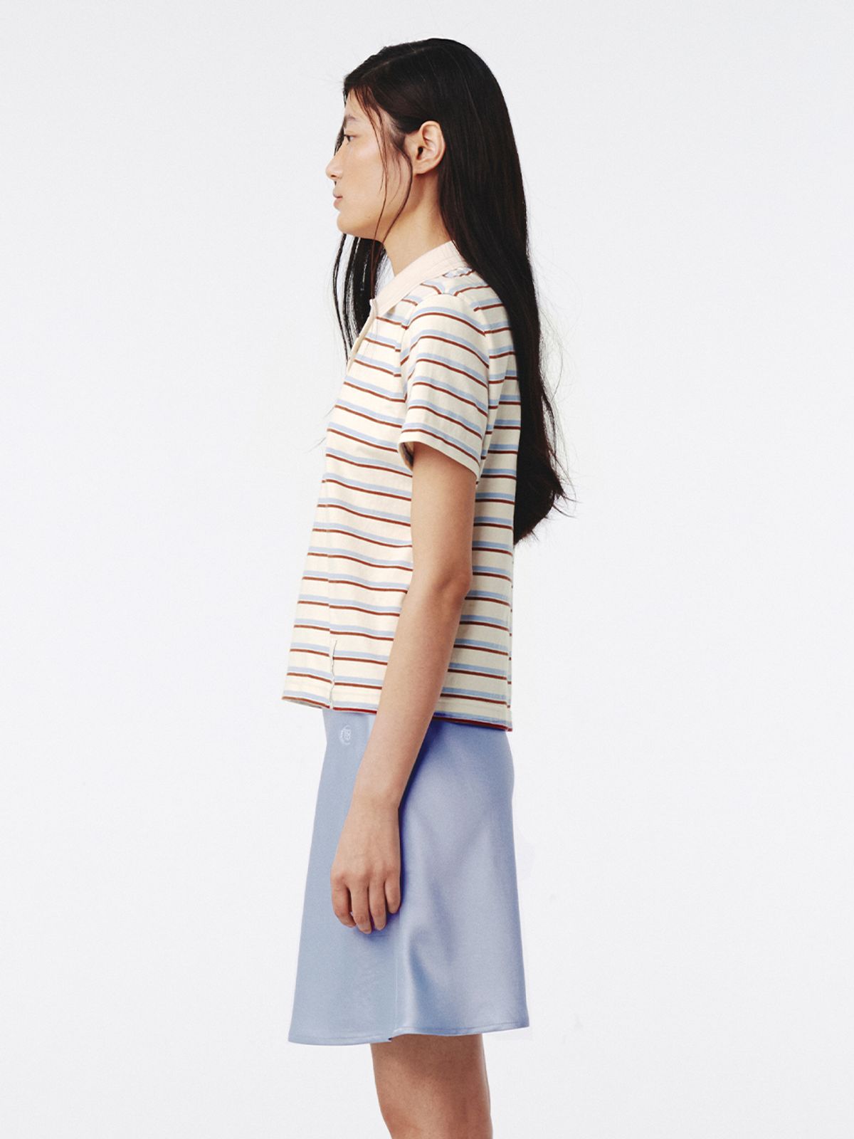 기준(KIJUN) Stripe Cotton Polo Shirt Ivory