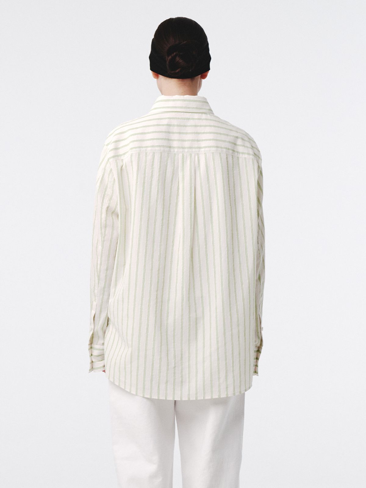 기준(KIJUN) Textured Cotton Stripe Shirt Light Green