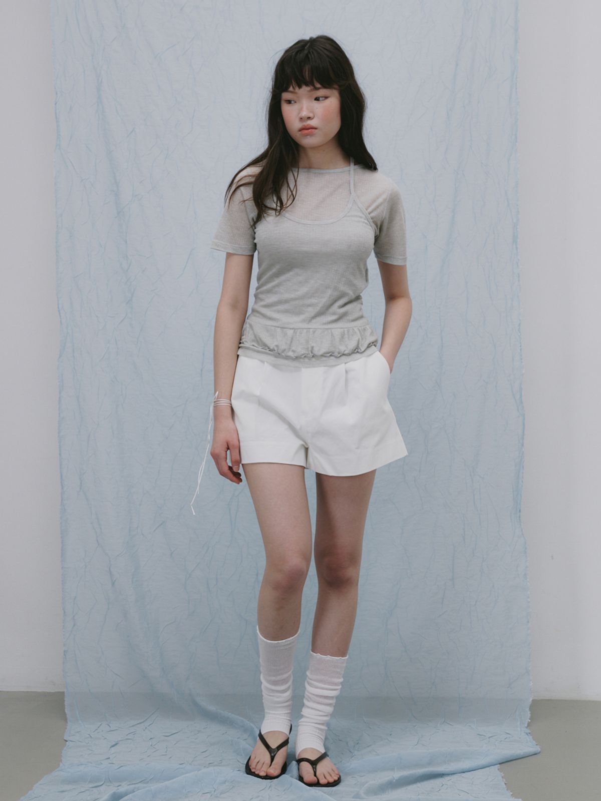 플라드주르(PLATDUJOUR) Cotton shorts (Ivory)
