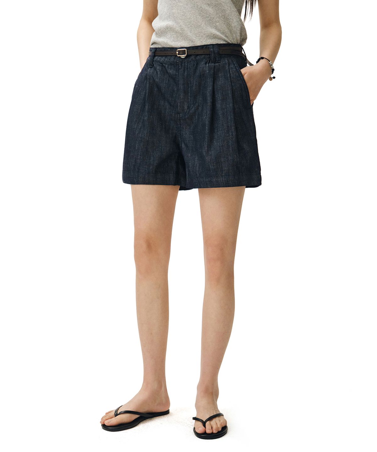 데케트 우먼(DECET WOMEN) [린넨라이크]2Pleats Shorts DCWPT016CPIndigo