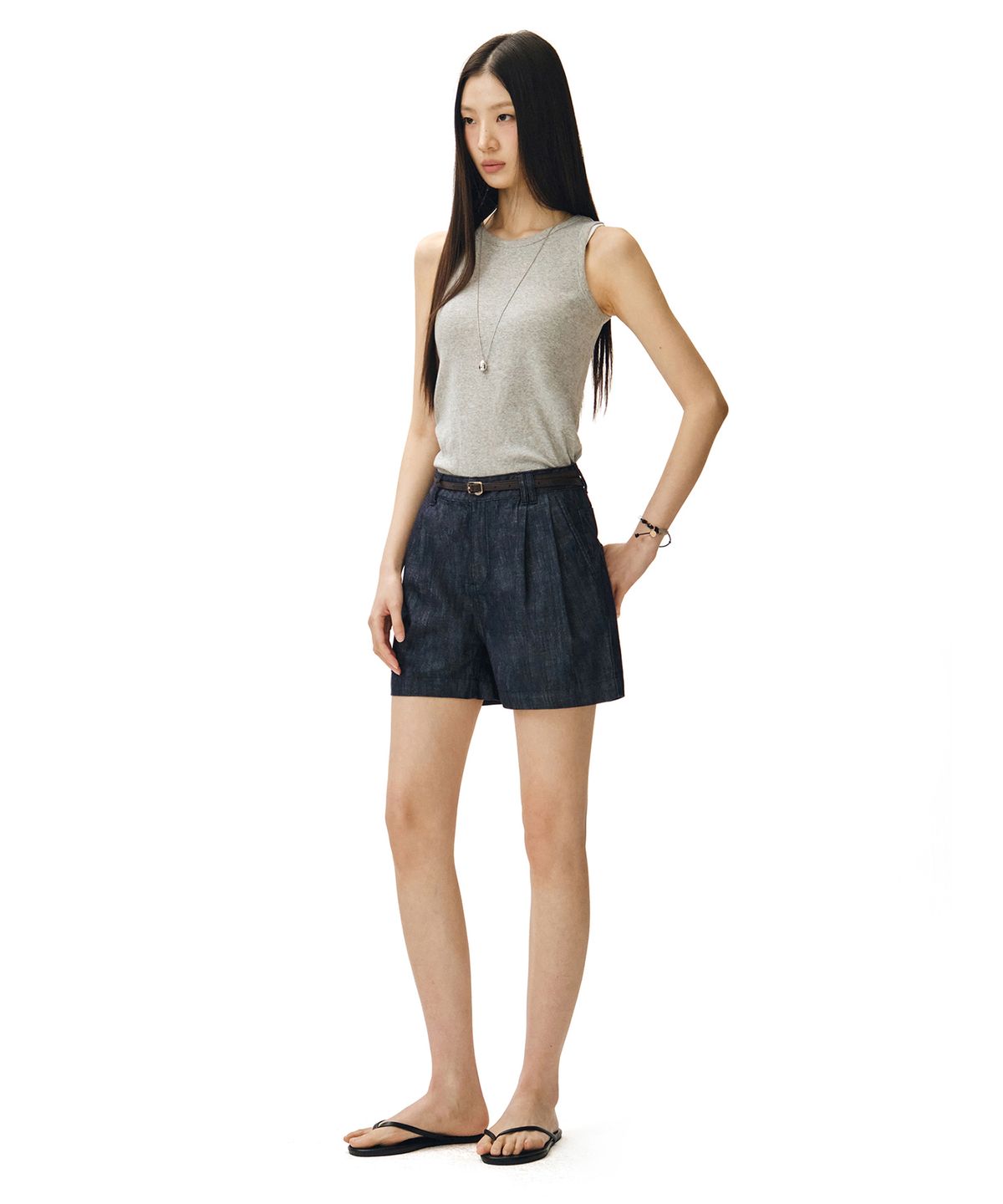 데케트 우먼(DECET WOMEN) [린넨라이크]2Pleats Shorts DCWPT016CPIndigo