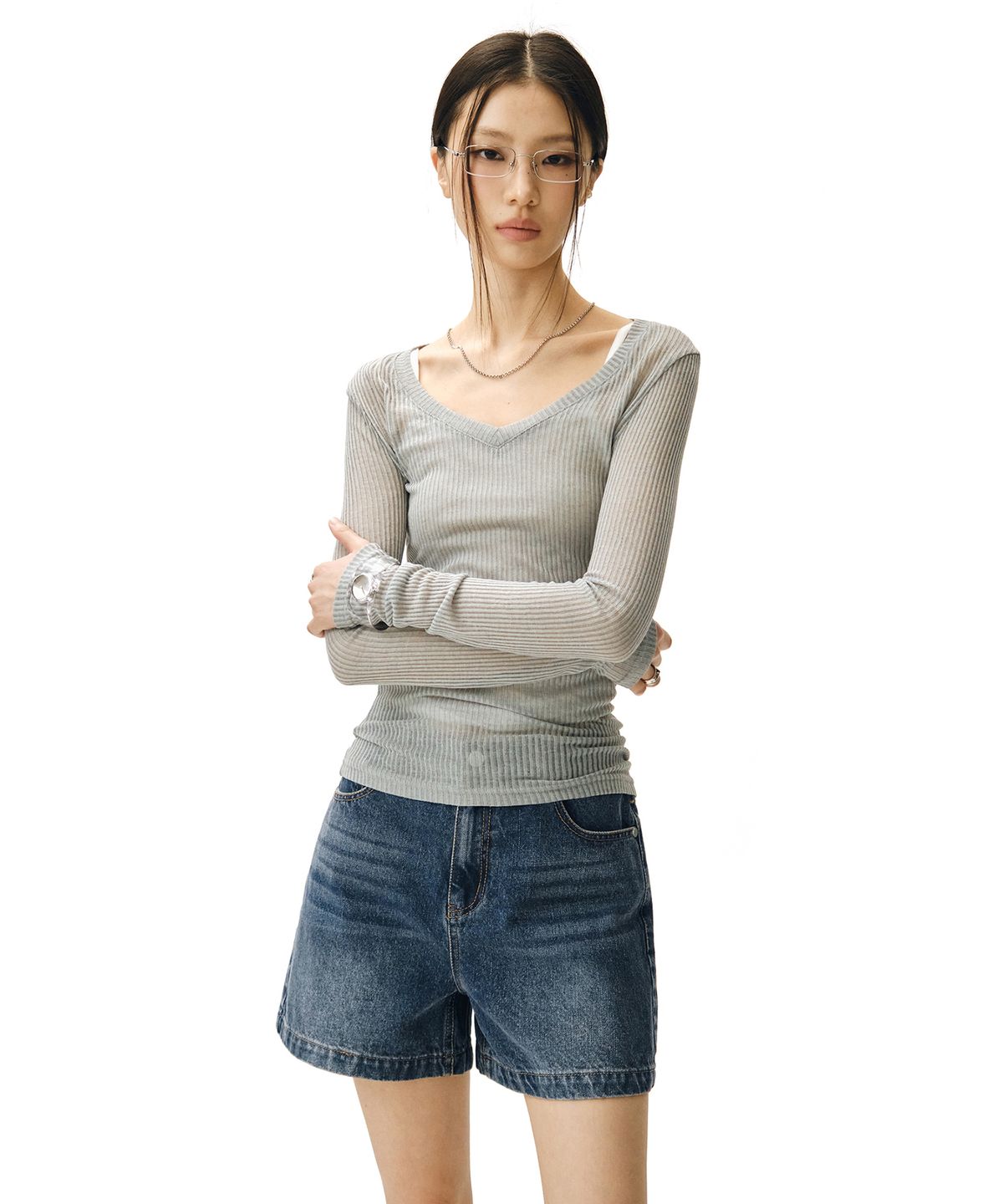 데케트 우먼(DECET WOMEN) Signature Denim Shorts DCWPT007BlueB