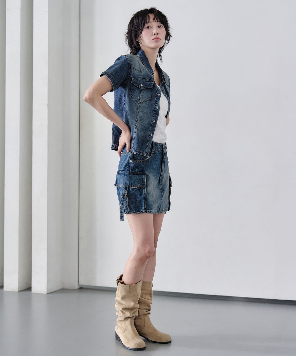 데케트 우먼(DECET WOMEN) Cargo Mini Skirt DCSK004BlueA