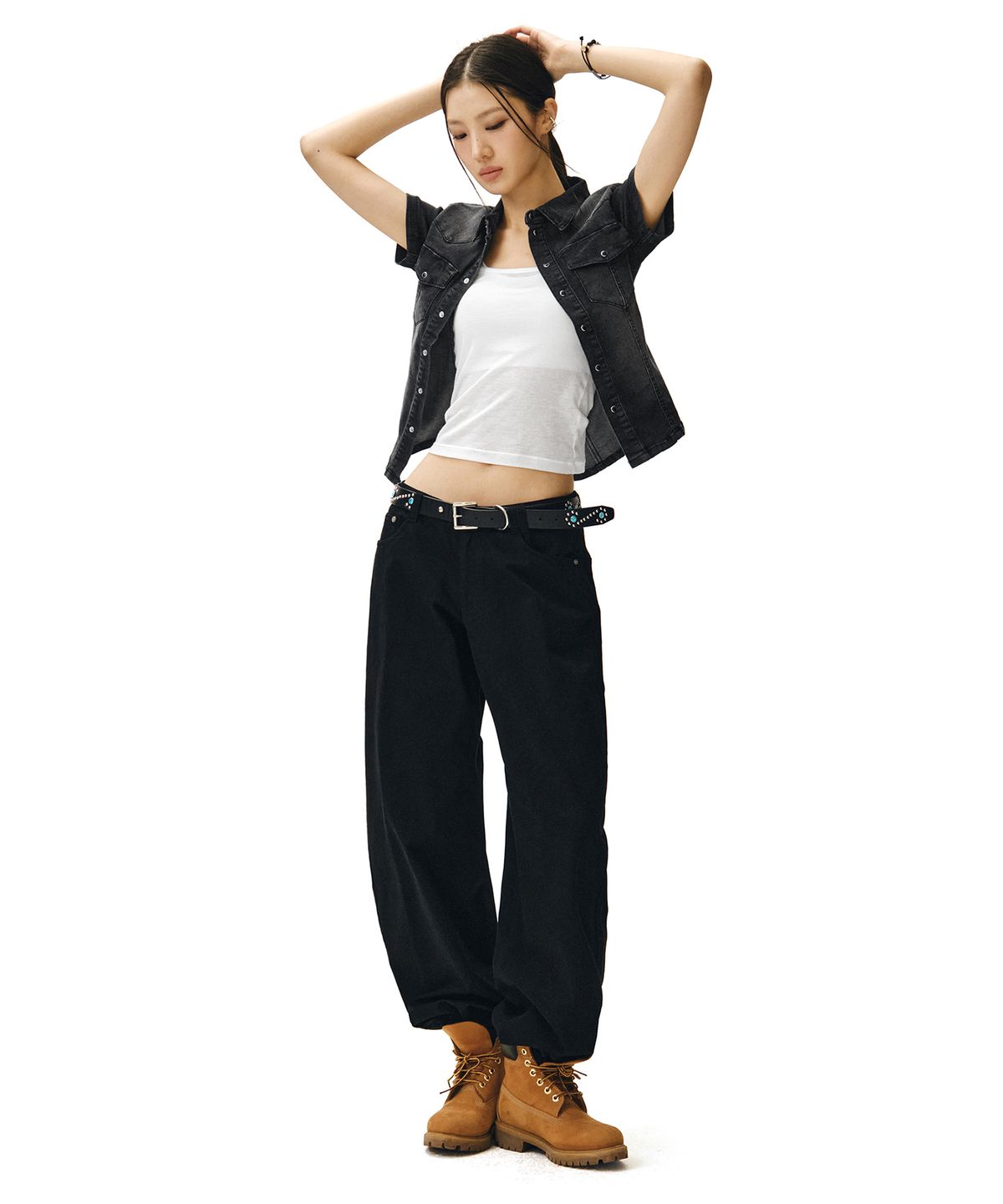 데케트 우먼(DECET WOMEN) Western Slim Denim Short Shirts DCWSH002BlackA