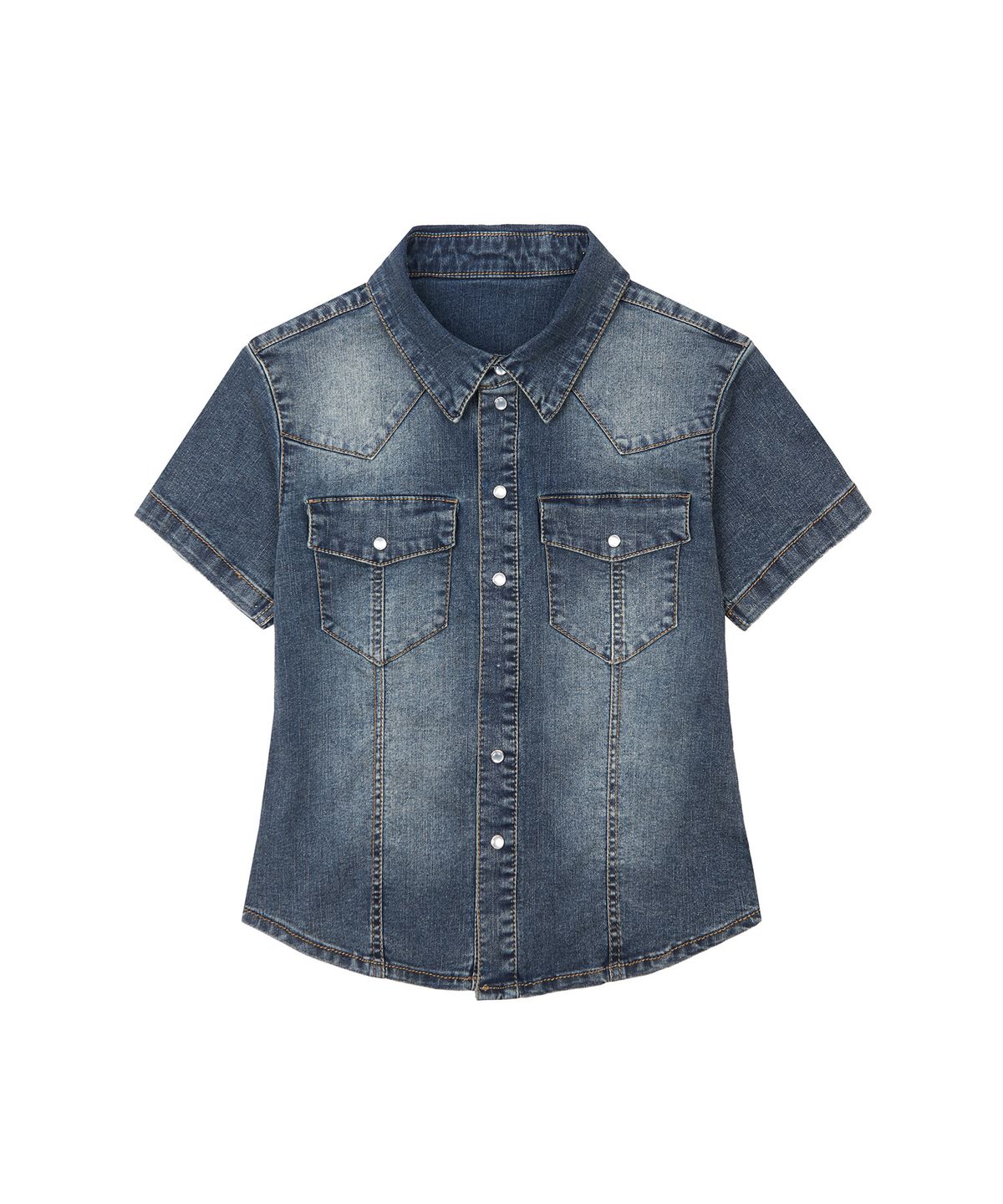 데케트 우먼(DECET WOMEN) Western Slim Denim Short Shirts DCWSH002BlueA