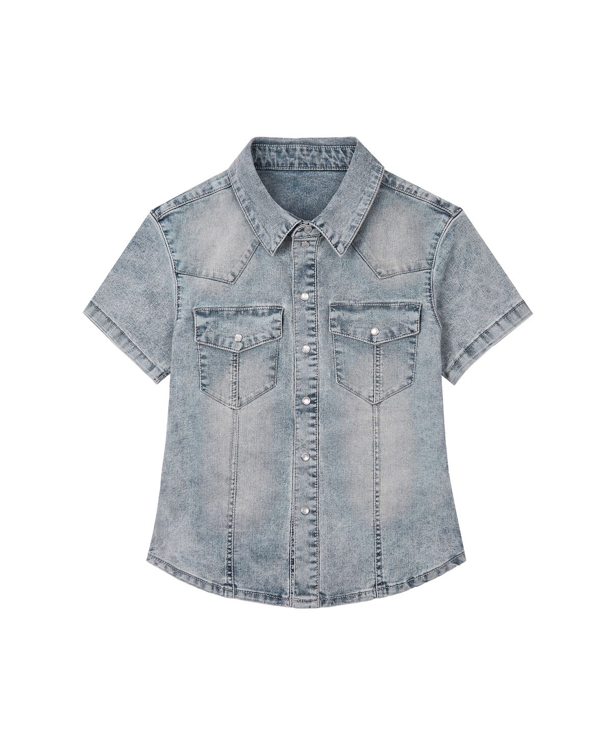 데케트 우먼(DECET WOMEN) Western Slim Denim Short Shirts DCWSH002LBlueA