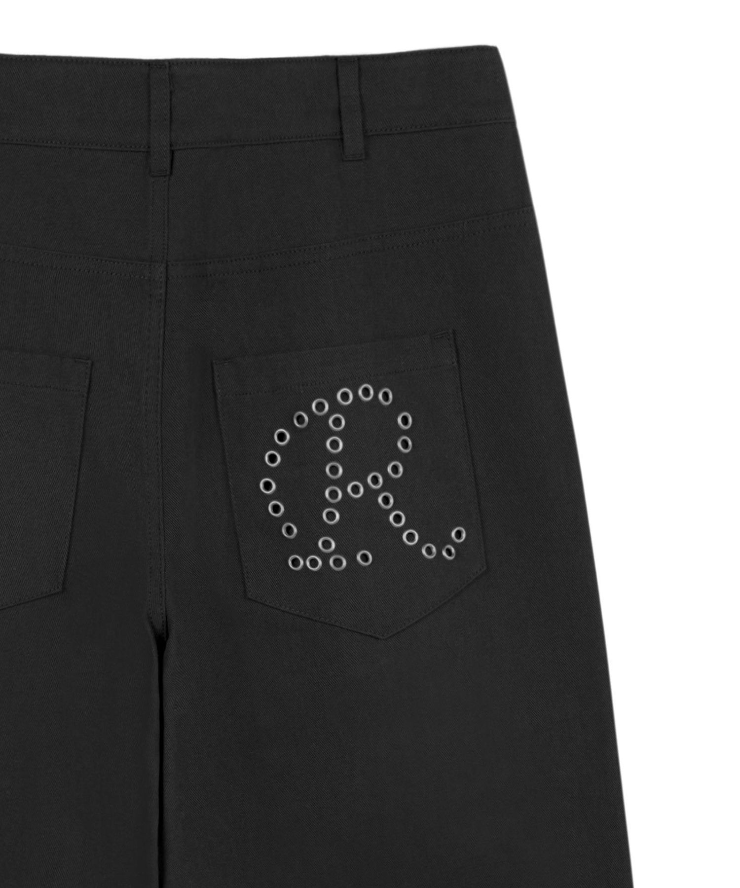 MUSINSA | ROCKCAKE Eyelet R Pocket Curved Pants - Black