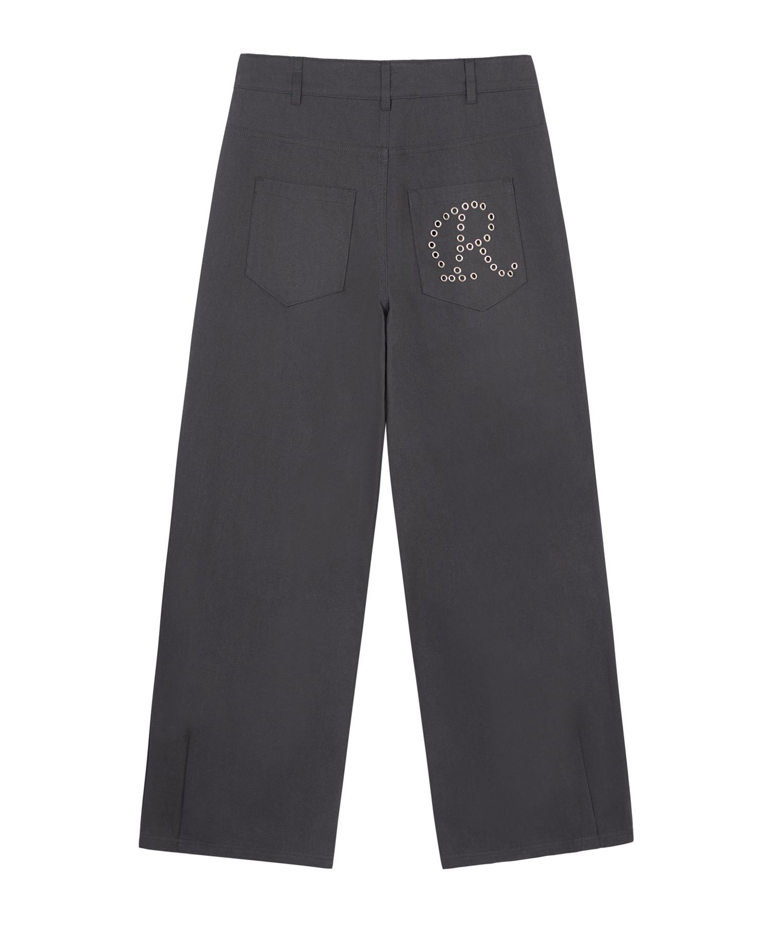 MUSINSA | ROCKCAKE Eyelet R Pocket Curved Pants - Charcoal