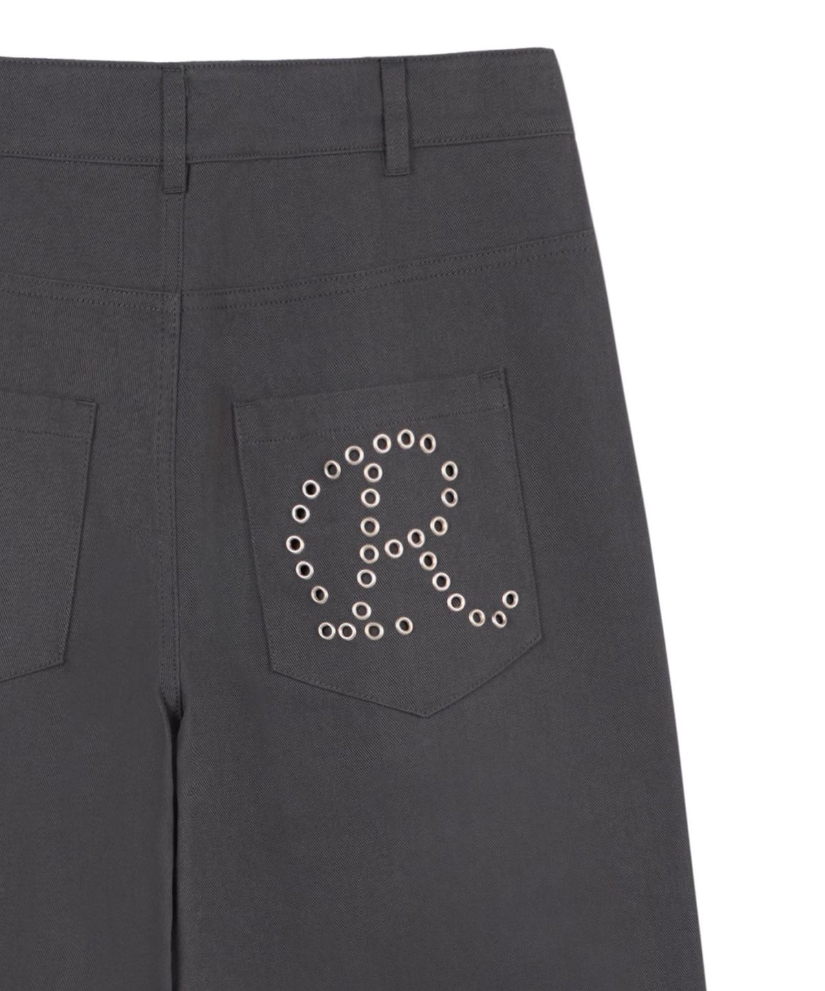 락케이크(ROCKCAKE) Eyelet R Pocket Curved Pants - Charcoal