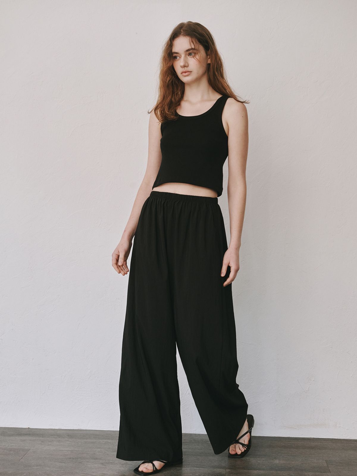 플라드주르(PLATDUJOUR) Wide banding pants (Black)