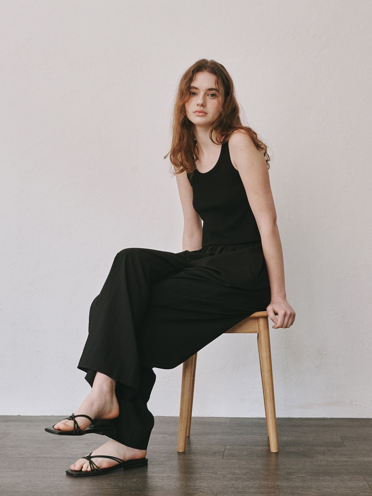 플라드주르(PLATDUJOUR) Wide banding pants (Black)