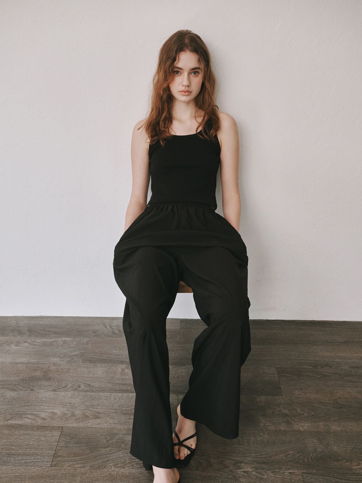 플라드주르(PLATDUJOUR) Wide banding pants (Black)