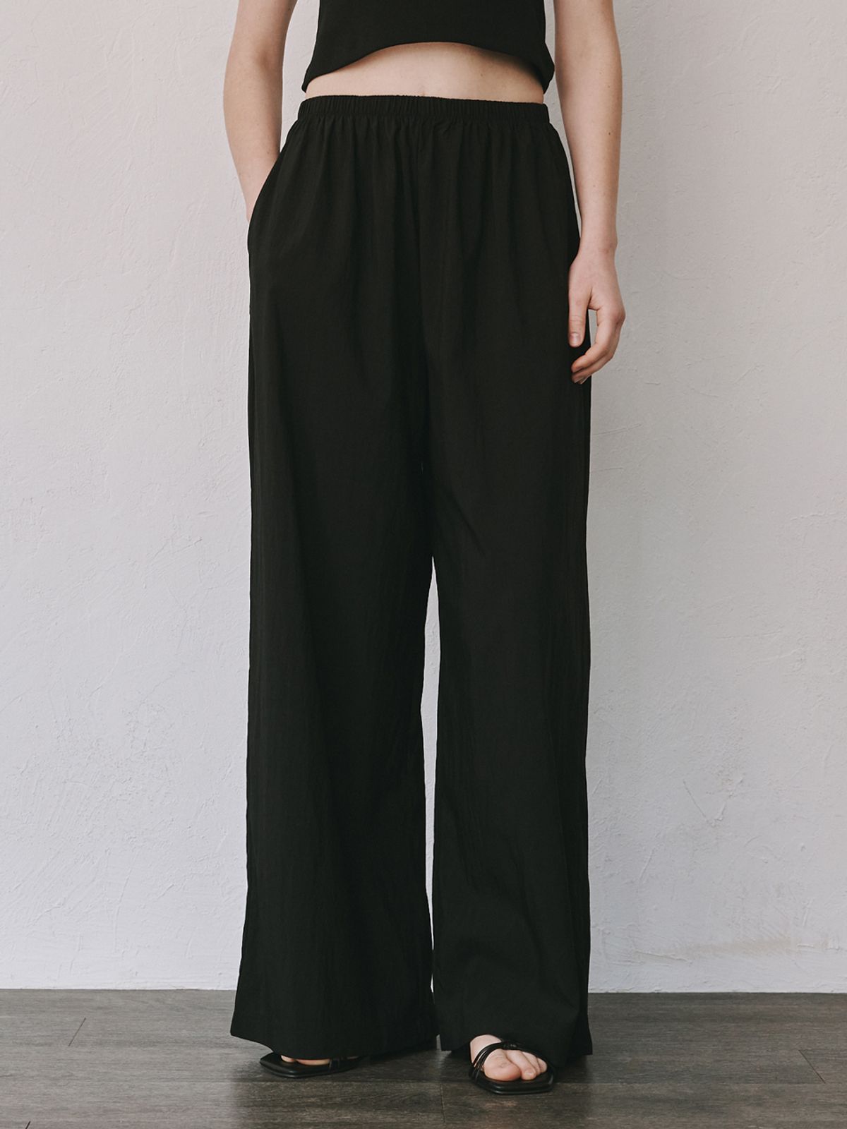 플라드주르(PLATDUJOUR) Wide banding pants (Black)