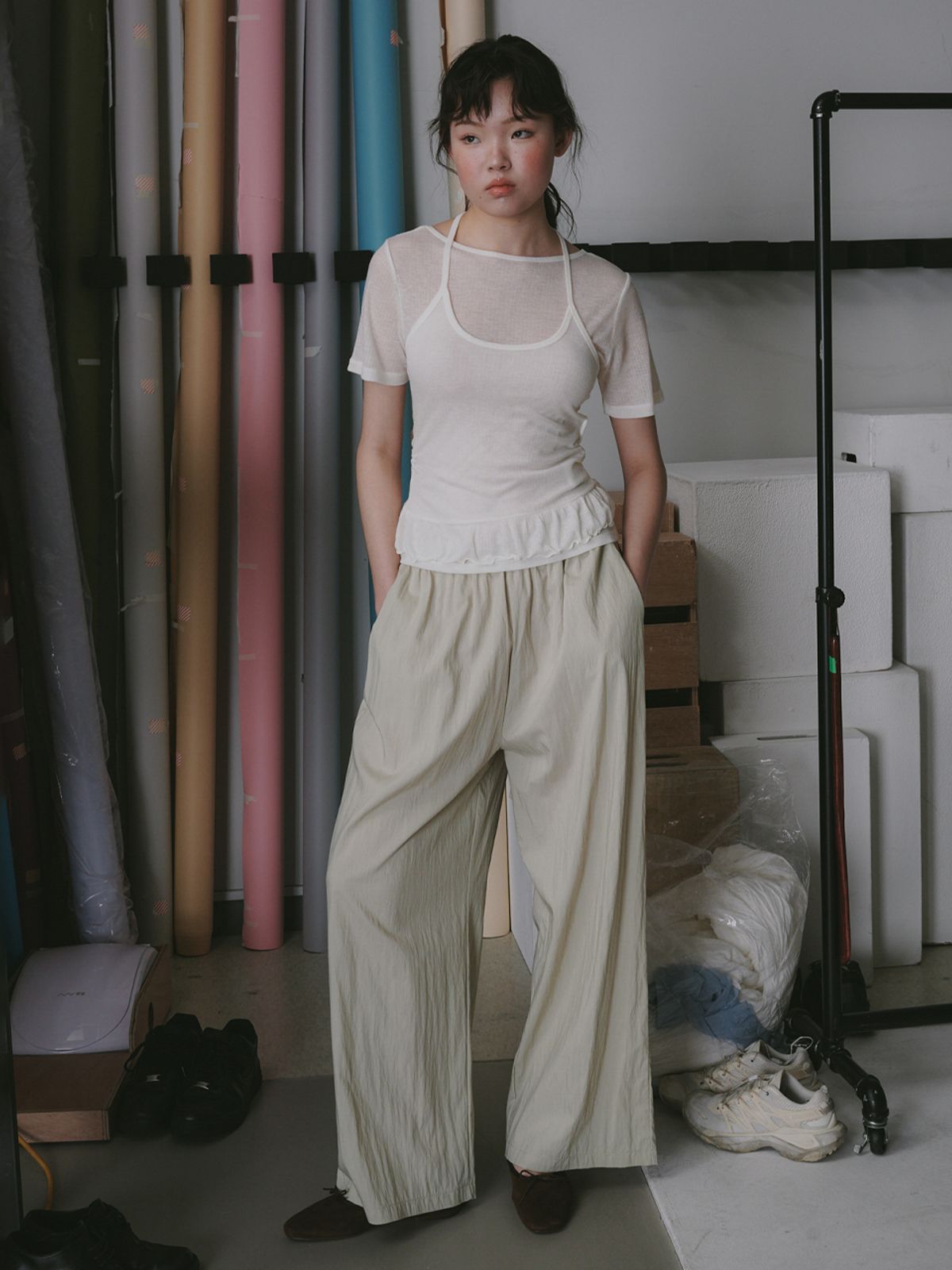 플라드주르(PLATDUJOUR) Wide banding pants (Mint)
