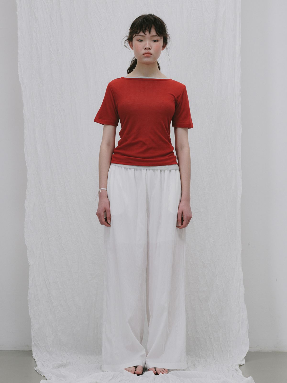 플라드주르(PLATDUJOUR) Wide banding pants (White)