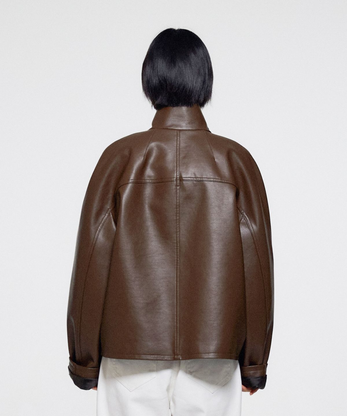 이알에이(ERA) UNISEX FAUX LEATHER OVERSIZED BALL JACKET - BROWN