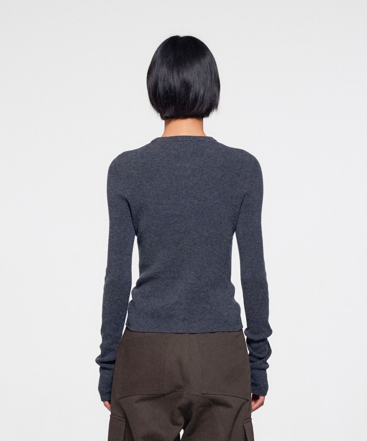 이알에이(ERA) WOMEN SLIM COLLARLESS KNIT CARDIGAN - GRAY