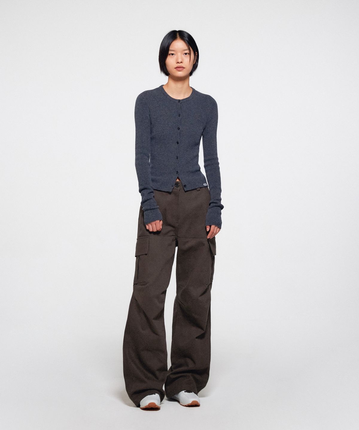 이알에이(ERA) WOMEN SLIM COLLARLESS KNIT CARDIGAN - GRAY