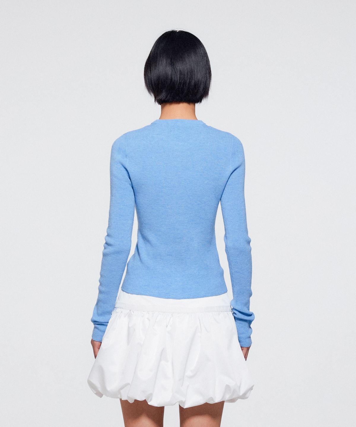 이알에이(ERA) WOMEN SLIM COLLARLESS KNIT CARDIGAN - SOFT BLUE