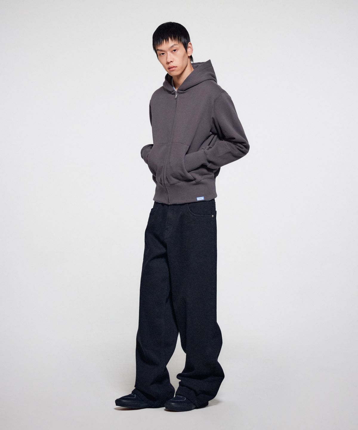 이알에이(ERA) UNISEX ERA HEAVY HOODED ZIP-UP - STONE GRAY