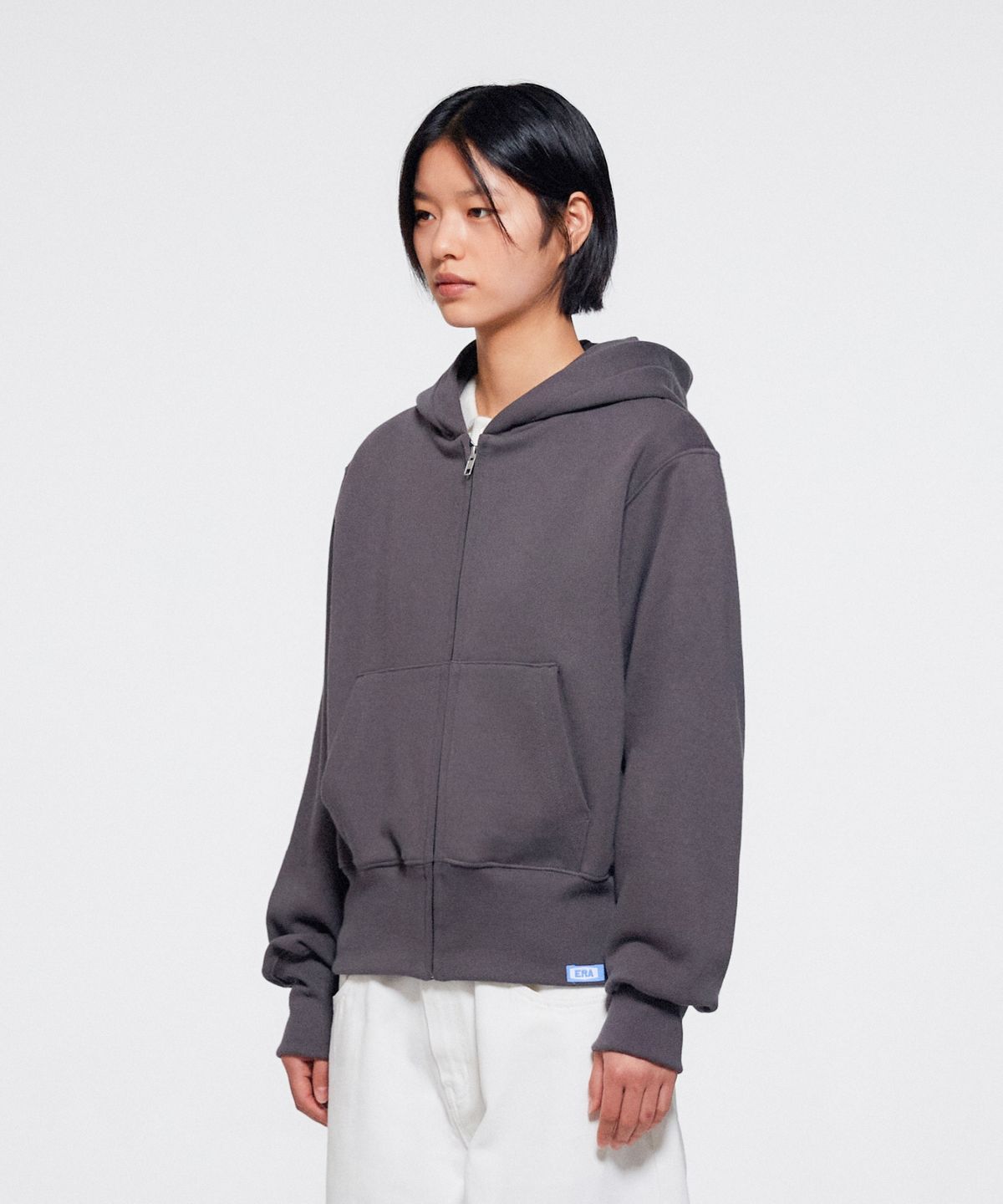 이알에이(ERA) UNISEX ERA HEAVY HOODED ZIP-UP - STONE GRAY