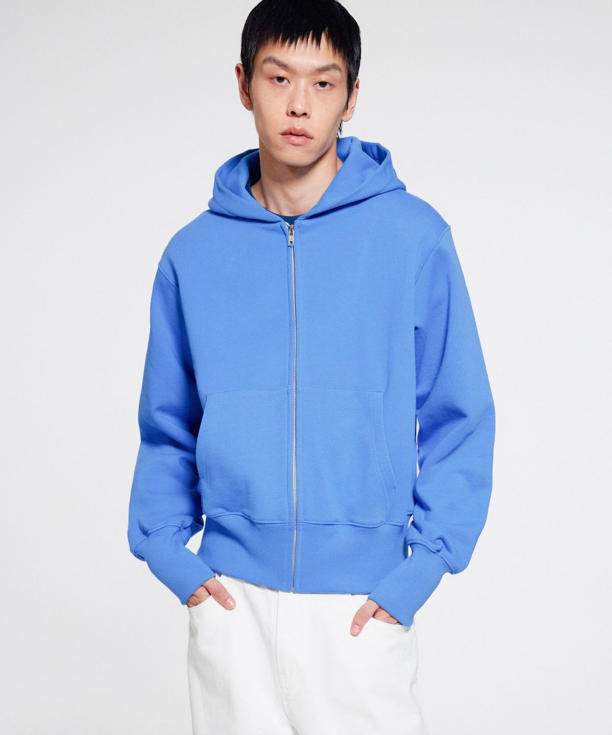 이알에이(ERA) UNISEX ERA HEAVY HOODED ZIP-UP - BLUE