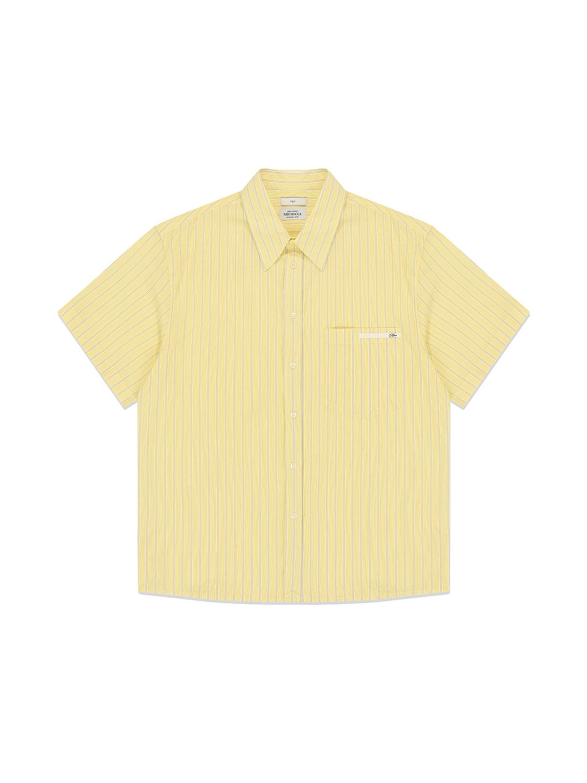 기준 맨(KIJUN MEN) Textured Cotton Stripe Half-Sleeve Shirt Yellow