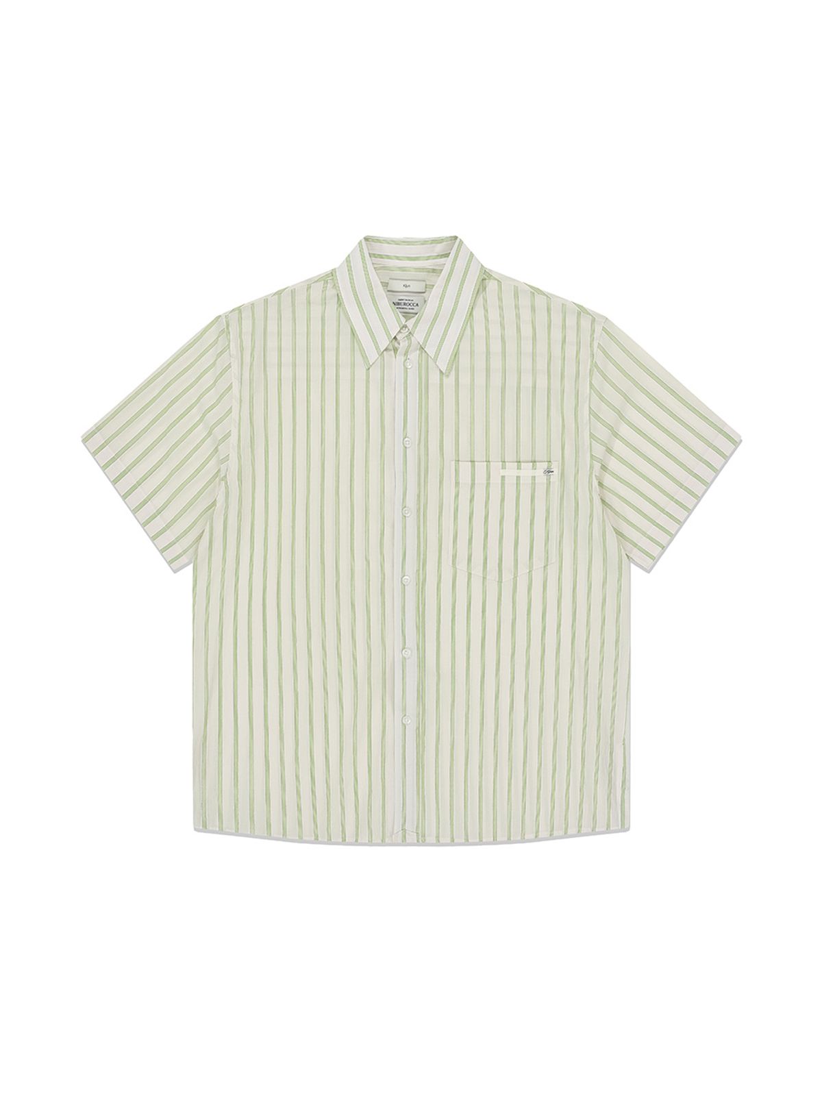 기준 맨(KIJUN MEN) Textured Cotton Stripe Half-Sleeve Shirt Light Green
