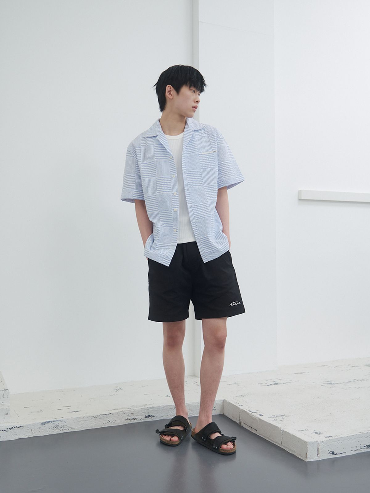기준 맨(KIJUN MEN) Patchwork Havana Shirt Sky Blue