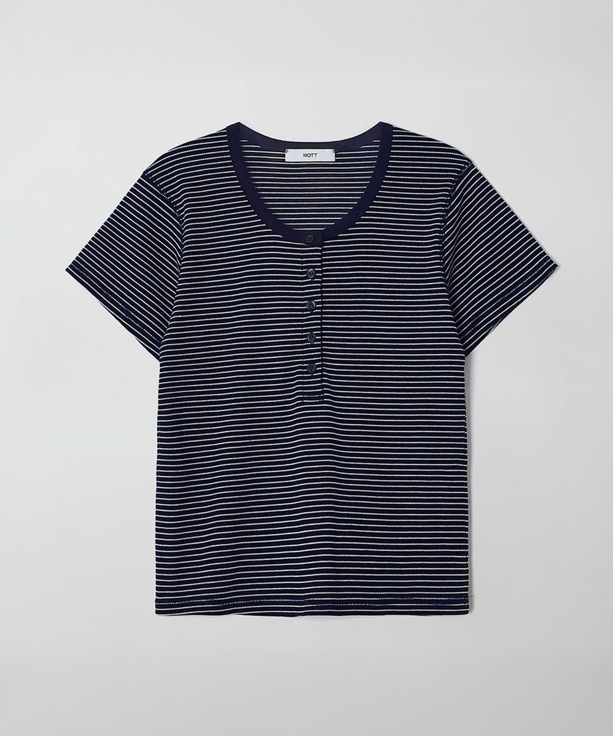 모트(MOTT) 헨리넥 하프 티셔츠 - Stripe Navy