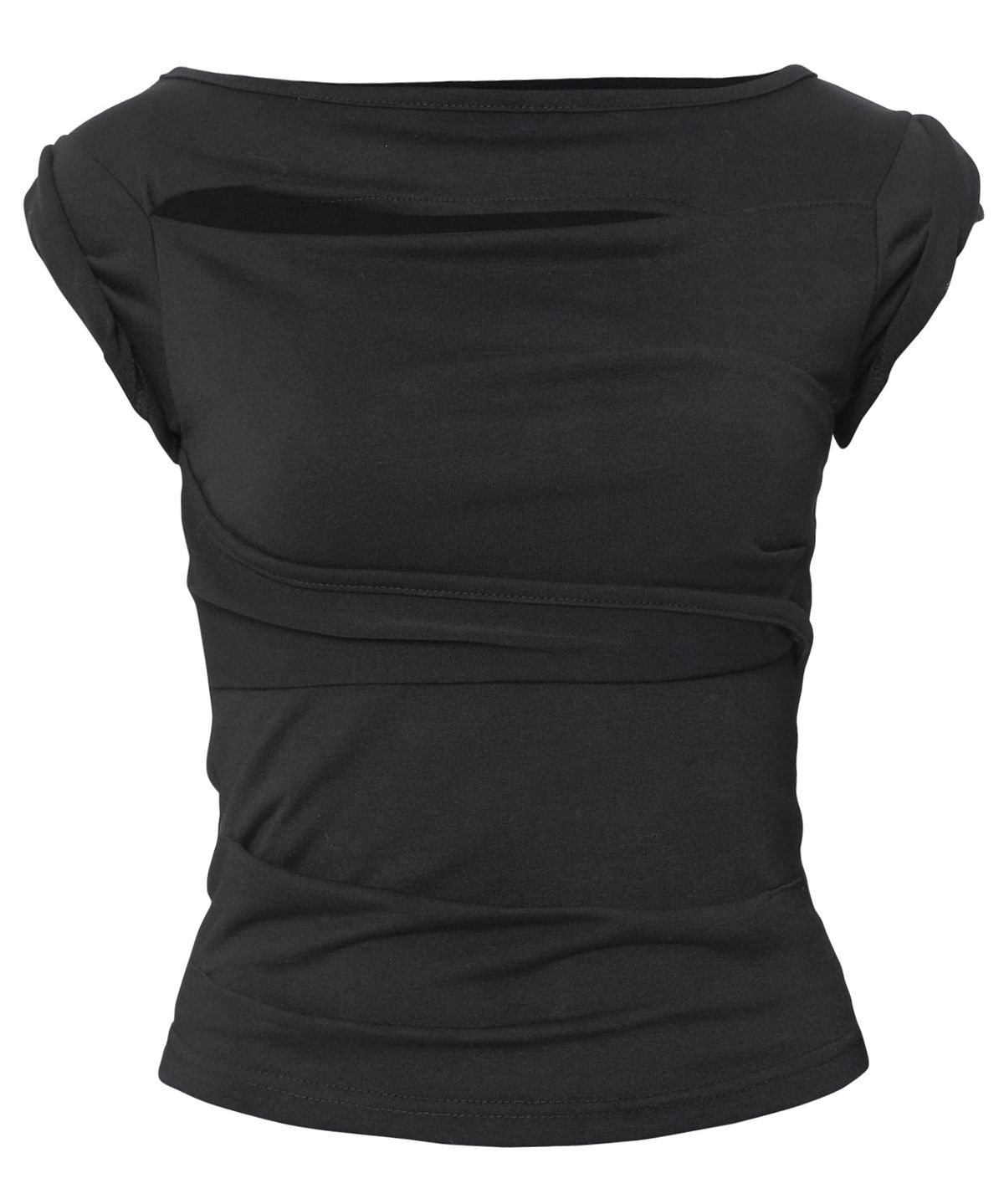플레어업(FLAREUP) Asymmetrical Draped Roll-Up T-Shirt (FL-165_Black)
